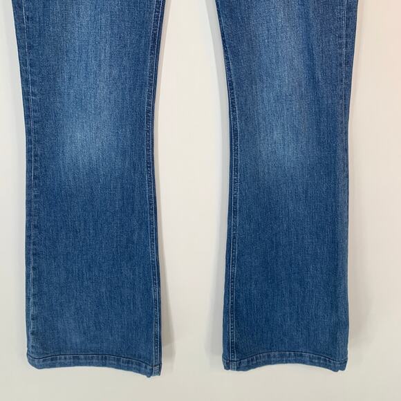 PAIGE Genevieve Jeans Women 27 High Rise Flare Belted Medium Indigo Cecilia - Picture 9 of 16